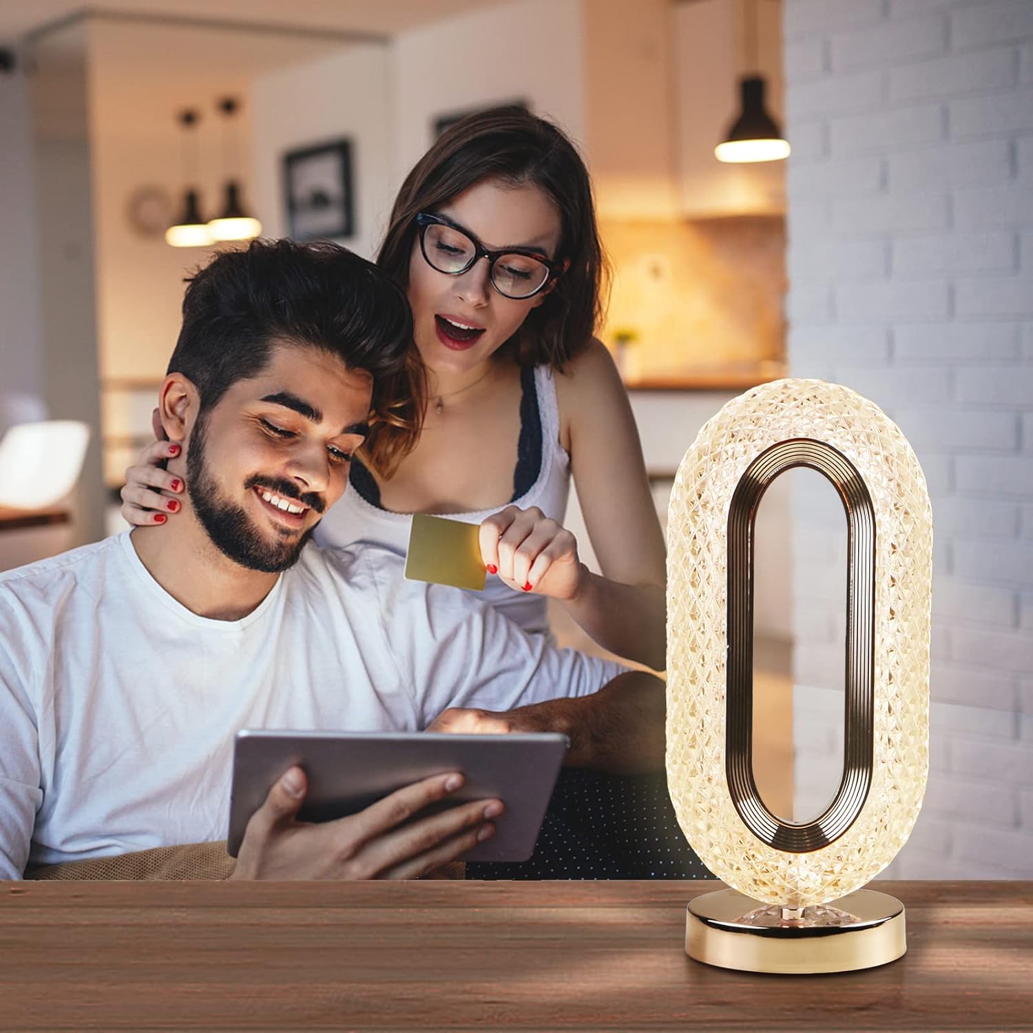 Elegant crystal diamond lamp with USB charging and dimmable light Elegant crystal diamond lamp with USB charging and dimmable light